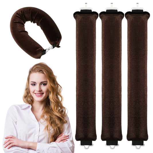 JIEYAO 3 Pcs Heatless Hair Curler, Overnight Blowout Rods Headband Foam Hair Rollers for All Hair Types Flexible Rods with Hook No Heat Curls for Long Hair Women's Hair Styling Tools(brown)