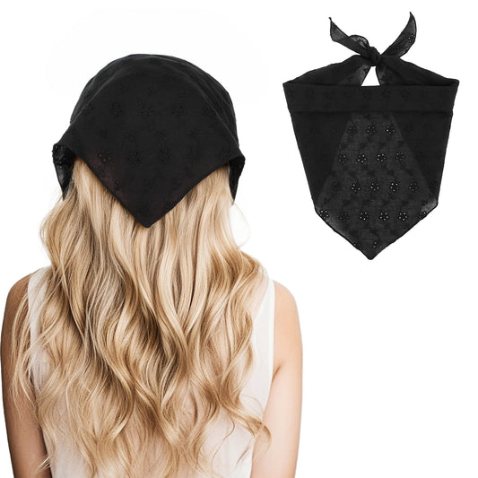 MBAIYO Hair Bandanas for Women, Trendy Black Head Scarf Lace Cute Bandana Headband Crochet Bandana Head Scarf for Hair Kerchief for Women