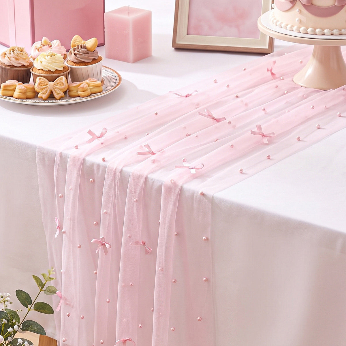 cobee Pink Pearl Table Runner, 75x300 cm Sheer Tulle Wedding Decor