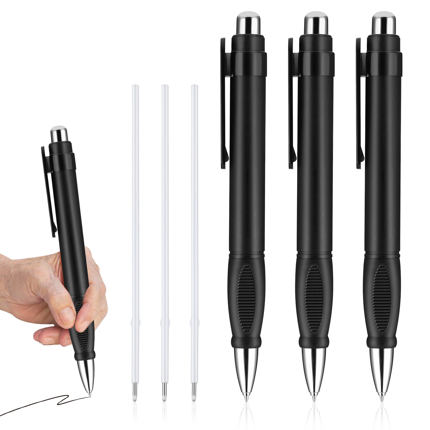 HJZHII 3Pcs Big Fat Pens with 3 Refills, Large Wide Easy Grip Pens Retractable Ballpoint Pens for Tremor Arthritis Parkinson's Handicap Carpal Tunnel Elderly School Office Writing