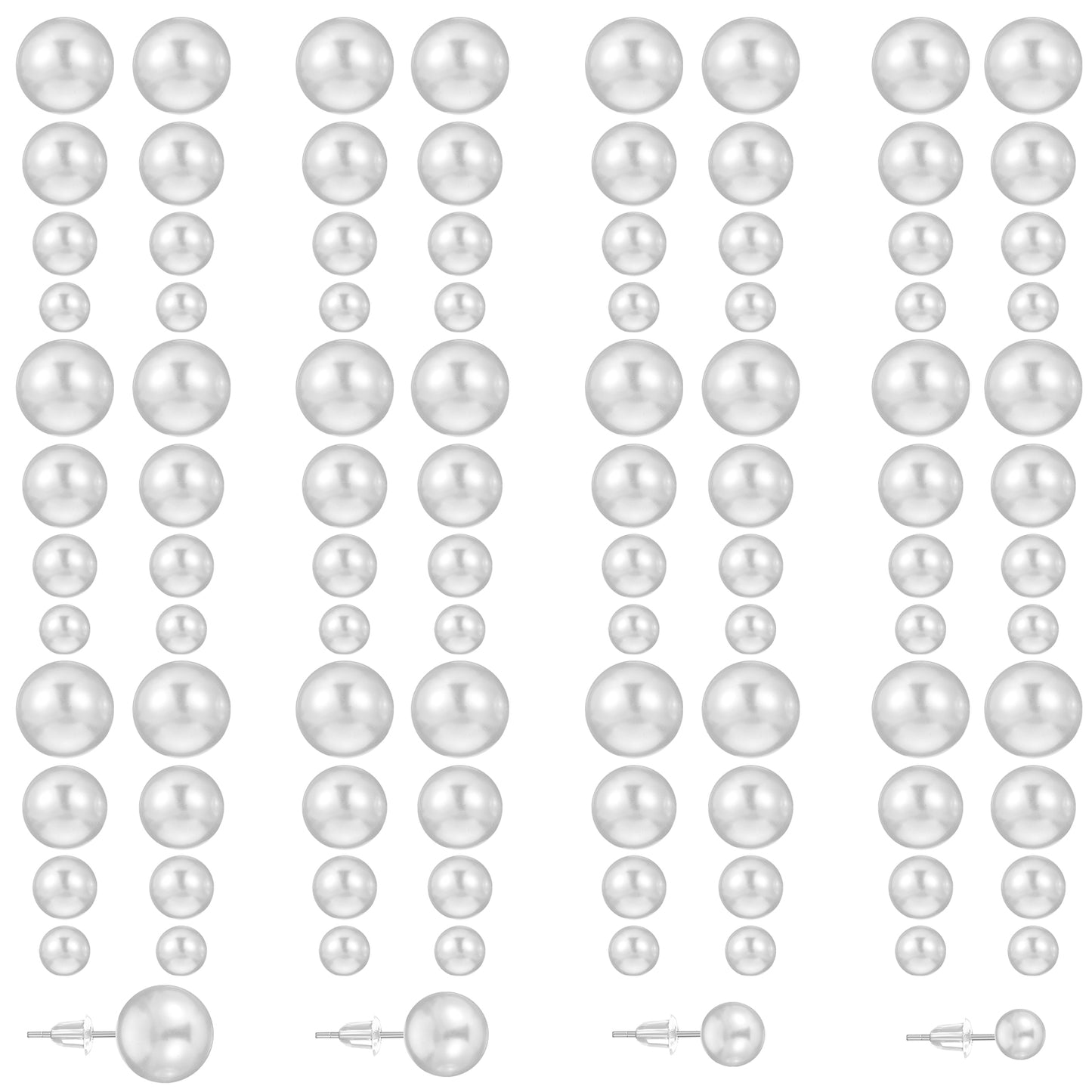 DOPENSPI 48Pairs Pearl Studs Earrings for Women, 4 Mixed Sizes White Beige Faux Simulated Pearl Earrings Round Ball Ear Jewelry Set for Women(White)