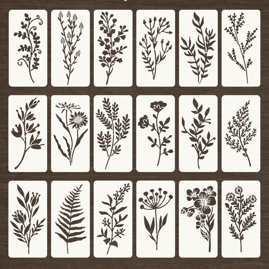 JJUNW 18 Pack Stencils for Painting on Wood, Reusable Flower Stencils Painting Crafts Templates Drawing Stencil Art Supplies for Painting on Wood, Wall, Furniture