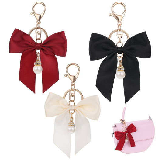 Bewudy 3Pcs Bow Love Key Chain, Pearl Pendant, Bag Charms Purse Charms, Car Key Decoration Accessories Gift(Pearl Pendant)