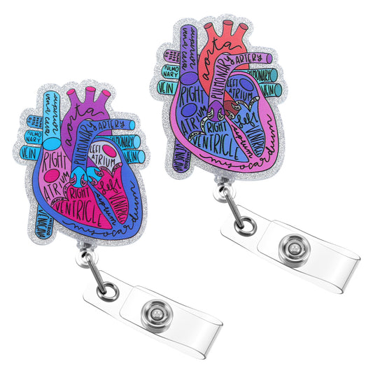BOHUIZ 2-Pack of Cardiac Badges Holder Heart, Retractable Scroll ID Holder, Nurse Name Badge Holders, and Pediatric Nursing Badge Holders Suitable for Doctors Students and Medical Assistants