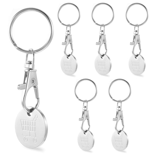 JIYIN 6 Pack Metal Shopping Cart Coin Keychains, Trolley Token Keyrings Trolley Coin Keyring UK Set, Trolley Tokens for Supermarket Cart Trolley Key for Hassle-Free Grocery Shopping