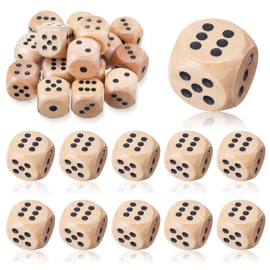 JIEYAO 16Pcs Wooden Dice, Natural Wooden Mahjong Dice 16mm Numbers 1-6 Cube Dice Table Games for for Family Games School Games Educational Toys