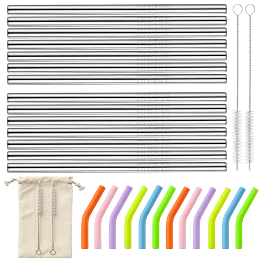 cobee 12 Pack 5 Inch Reusable Metal Straws, Short Reusable Stainless Steel Straw with 12 Bent 3.5 Inch Silicone Tips 2 Cleaning Brush for Coffee Mugs Small Glasses Cups for Bars Home Outdoors Travel