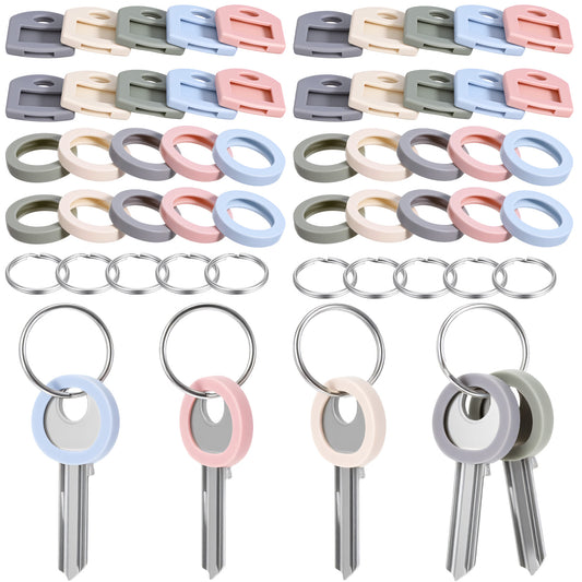LXUEJIE 50 Pieces Key Covers Caps, Colored Key Identifiers Keys Caps Tags Round and Square House Keys Cover with Blank Paper Labels and Clear Windows for House Organization