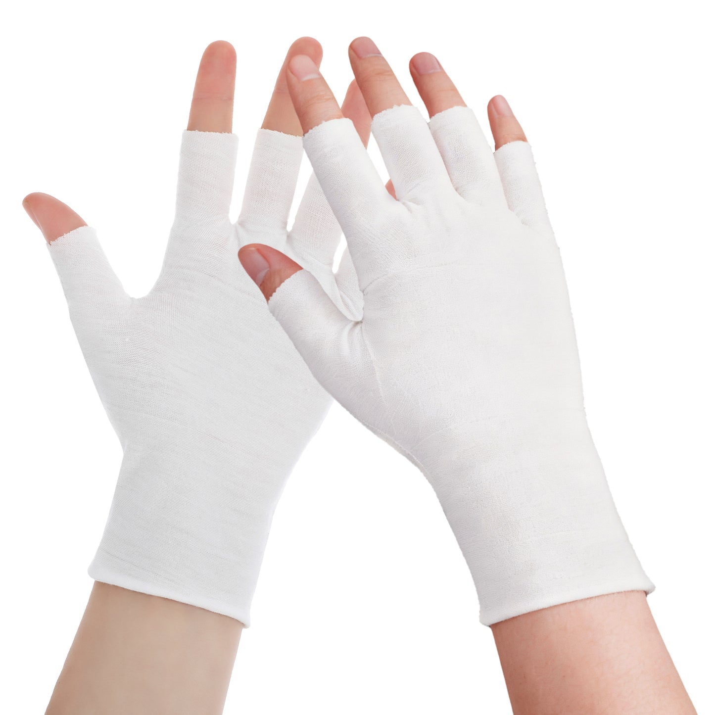 HJZHII 4 Pairs White Fingerless Gloves, White Cotton Moisturizing Gloves Soft Fingerless Eczema Gloves for Dry Hands Sleeping Hand Spa Treatment