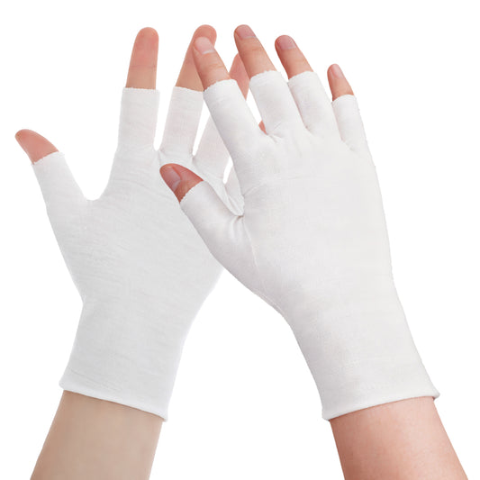 HJZHII 4 Pairs White Fingerless Gloves, White Cotton Moisturizing Gloves Soft Fingerless Eczema Gloves for Dry Hands Sleeping Hand Spa Treatment