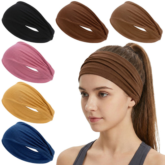HJZHII 6 Pack Wide Headbands for Women, Non Slip Workout Headbands Elastic Sweat Hair Bands Fashion Hair Accessories For Women Girls Sports Yoga Running