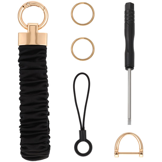HJZHII Wrist Keychain, Stretchy Key Chain with D Ring Car Key Fob Scrunchie Wristband Hand Wrist Lanyard Wristlet Strap Bracelet for Women Men Wallet Keys Camera Handbags Headphone (Black)