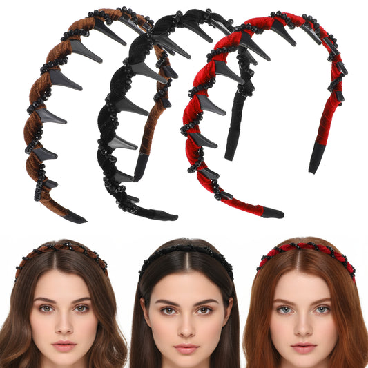 MBAIYO 3 Pcs Vintage High Cranium Pearl Headbands, Elegant Artificial Pearl Hairbands for Women Non-Slip Wedding Party Hair Hoops with Teeth Rhinestones Hairs Accessories