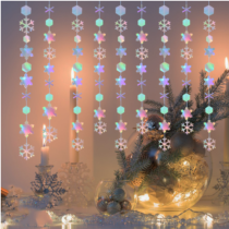 Molain 53Ft Winter Wonderland Snowflakes Decorations Iridescent Snowflake Garland, Shimmer Holographic Paper Snowflakes Streamers for Party Decor Christmas Birthday Baby Shower Decor(16M/53Ft)