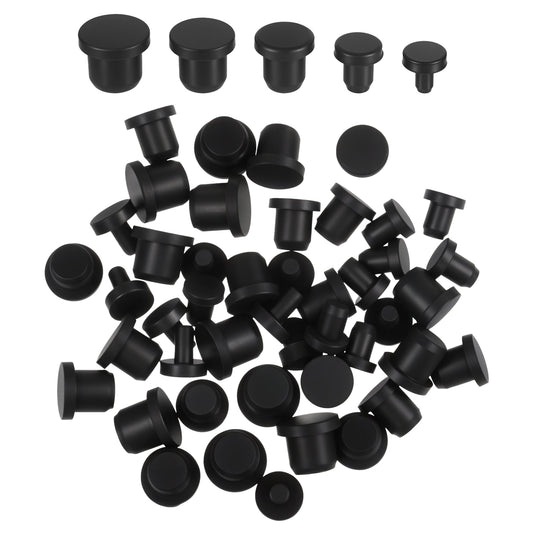 LIQWEI 50 Pcs Silicone Rubber Hole Plug, 5 Sizes Plastic Hole Plugs Silicone Cap Set, Black High Temp T-Type Holes Plug for Powder Coating Waterproof Sealing Plugs Holes Flower Pots