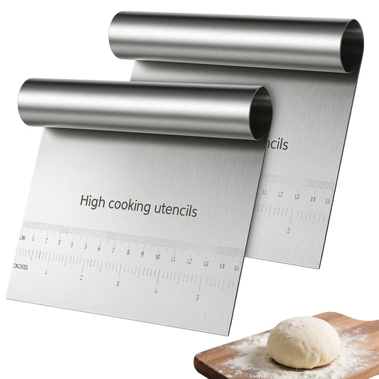 JIYIN 2 Pcs Bench Dough Scraper Cutter, Stainless Steel Pastry Cutter Kitchen Food Scraper Chopper, Metal Dough Scrapers Versatile Kitchen Tool for Butter, Baking, Bread, Cake, Pizza, and More(2Pcs)