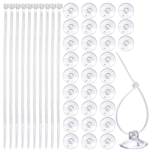 JJUNW 30Pcs Aquarium Suction Cups, Mini Suction Cups with 40 Pcs Zip Ties Clear Fish Tank Suctioncup Without Hooks for Aquarium Fish Tank Decoration Moss Shrimp Nest Reptile Hammocks