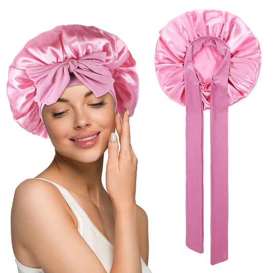 JIEYAO Satin Bonnet for Sleeping Women, Double Layer Silk Bonnet, Hair Bonnet with Elastic Tie Band Silk Sleeping Cap Nightcap Hair Protect for the Night Bonnet for Curly Hair