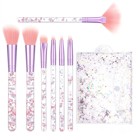 HJZHII 7 PCS Pink Makeup Brushes Set, Crystal Sparkles Makeup Brush Professional Blending Brush Cute Fan Powder Lip Eye Shadow Eyebrow Eye Brush with Sequins Handle for Women(Pink)