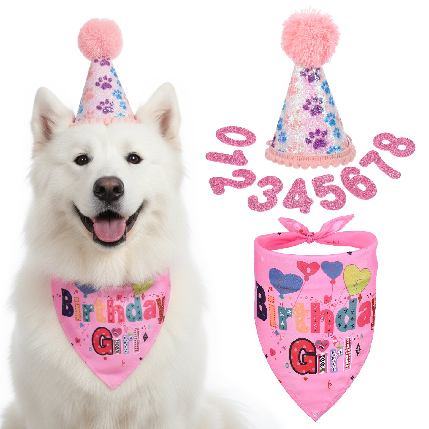 DOPENSPI Dog Birthday Bandana, Girl Dog Birthday Party Set Pink Triangle Scarf with Hat Pet Happy BirthdayBandana Dogs Birthdays Decorations for Birthdays Pets Gift