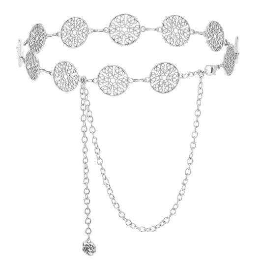 Andibro Western Chain Belt for Women, Metal Concho Waist Belt Boho Cowgirl Accessories for Dresses Jeans Country Concert(silver)