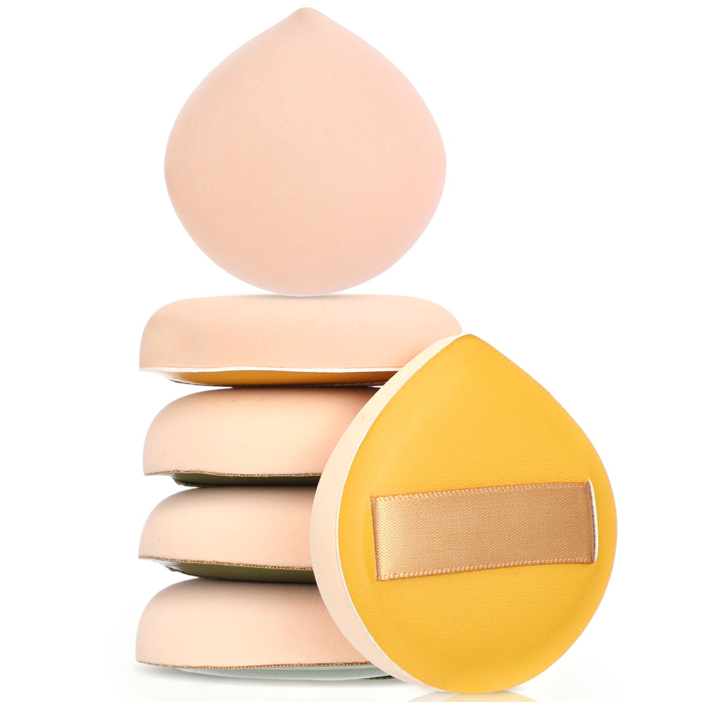 SULIKJHUI 6 Pcs Foundation Sponge, Makeup Powder Puffs for Pressed Powder, Latex-Free Marshmallow Blending Sponge for Liquid & Cream (Wet/Dry Use, Green & Yellow, 5.5x5.5x1.3cm)