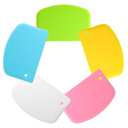 BOHUIZ 5 Pack Dough Scraper, Hard Bench Scraper, Flexible Plastic Scrapers, Multi-Purpose Kitchen Bench Scrapers, Kitchen Pastry Cutter Tool for Bread Dough Pastry Pizza Baking Cake (Multicolor)