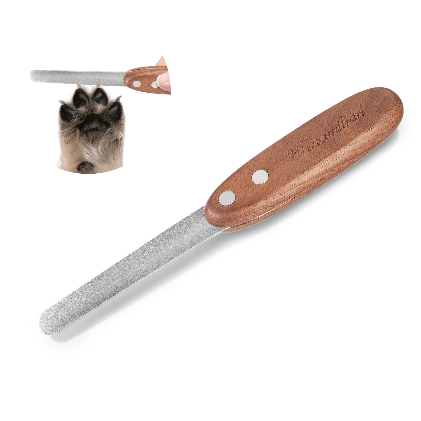 WJIAAA Diamond Coated Metal Nail File for Dogs Cats Pets, Ergonomic Walnut Handle Polish Off Rough Edges Remove Burs Pet Nail Filer for Smooth and Shape All Toenail Types