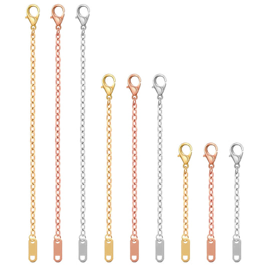 LXUEJIE 9 Pcs Necklace Extender, Rose Gold Necklace Extender, Alloy Necklaces Chain Extenders for Necklaces Bracelet Anklet, Delicate Chain Extenders (Gold/Silver/Rose Gold, 5/10/15cm)