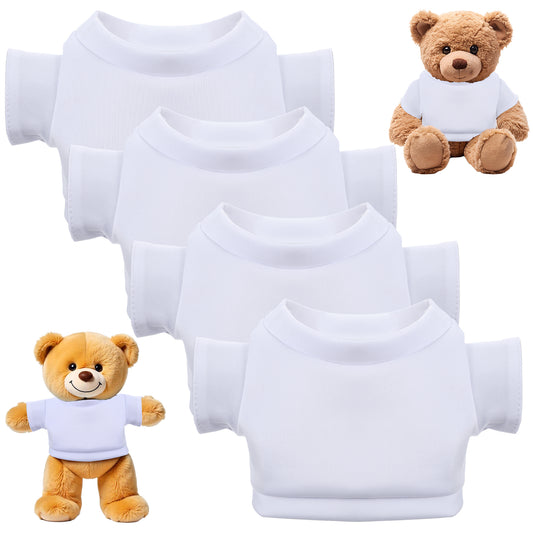 cobee 4 Pcs Bear Tee Shirt Fit 12-16inch, Build A Bear Clothes Stuffed Animal Clothes, Sublimation Shirts Teddy Bear Clothes Blank Bear Accessories for Diy Make Unique Stuffed Doll Outfit(White)