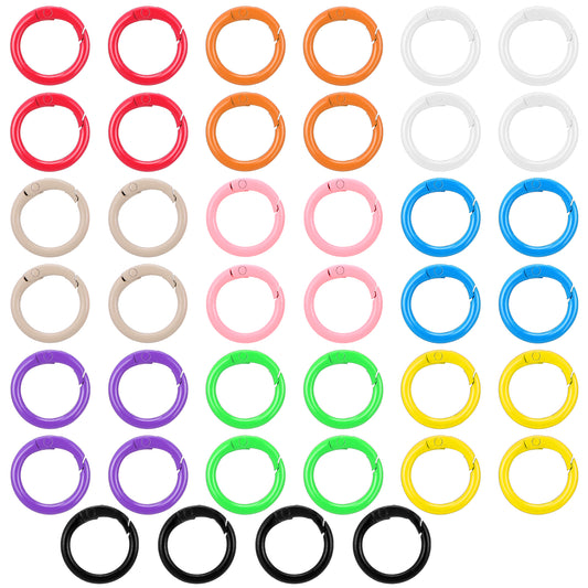 JIEYAO 40 Pcs 10 Colors Metal Spring O Rings, Spring Snap Clips Round Snap Clip Keyring Buckle Hooks O Rings Buckles Round Keychain Clip Trigger for Keychains DIY Accessories