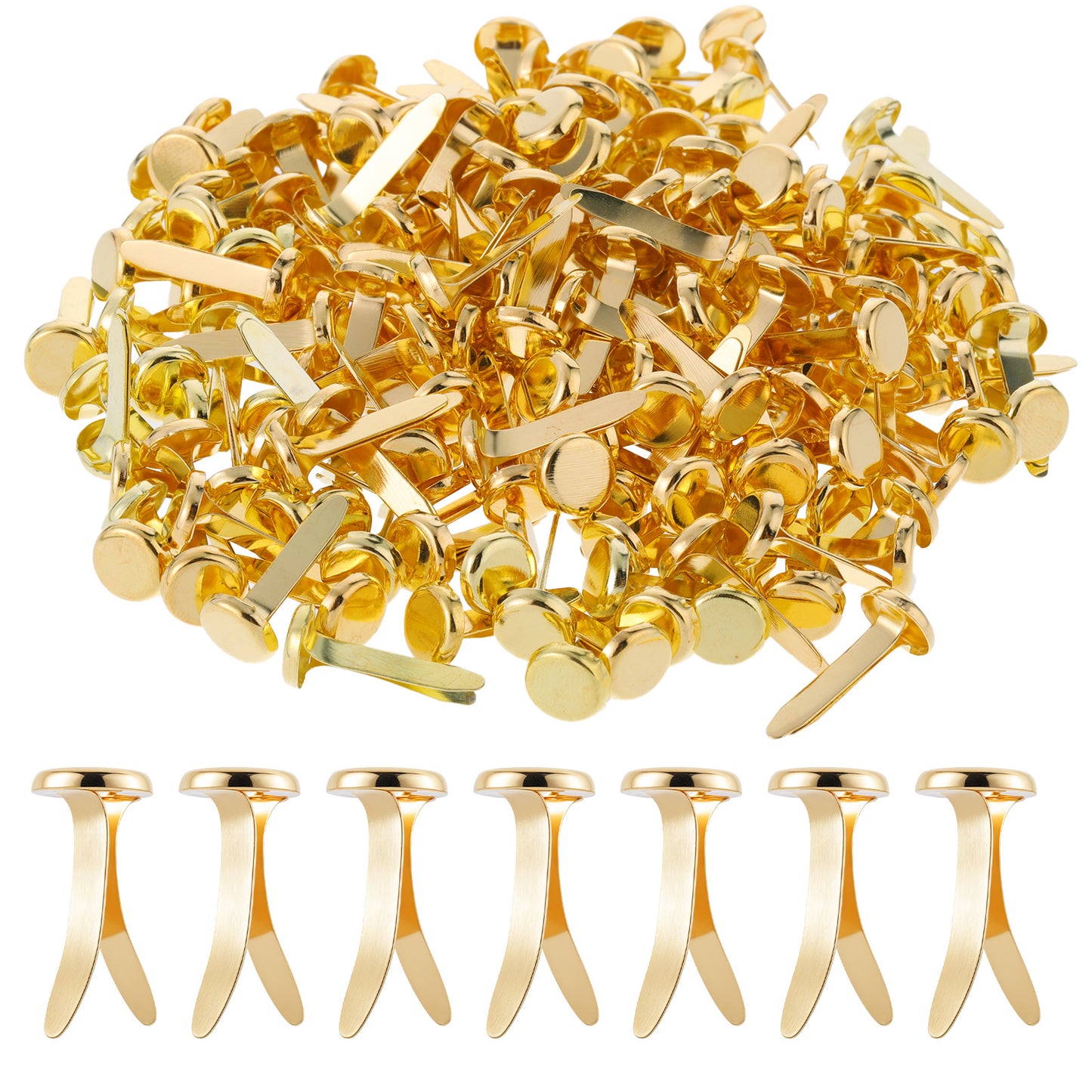 TIESOME 200 PCS Paper Fasteners, Round Head Split Pins Metal Paper Clips for Crafts Metal Paper Brads Round Fasteners Smooth Mini Brads for DIY Crafts Projects Scrapbooking Photo Walls (Gold)