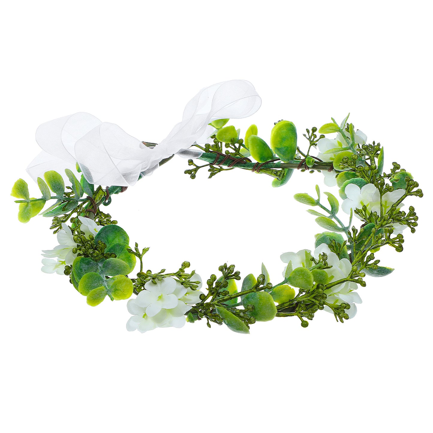 MBAIYO Green Leaf Flower Crowns for Women, Bridal Flower Crown Bride Hair Accessories Bohemian Floral Headpiece Eucalyptus Headband With Ribbon for Wedding Birthday Vacation Party Festival Photo Prop