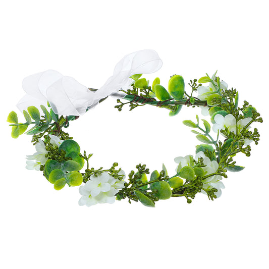 MBAIYO Green Leaf Flower Crowns for Women, Bridal Flower Crown Bride Hair Accessories Bohemian Floral Headpiece Eucalyptus Headband With Ribbon for Wedding Birthday Vacation Party Festival Photo Prop