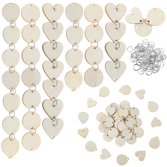 TIESOME 210 Pieces Family Birthday Plaque Tags, Wooden Heart Circle Balloon Tags with Holes and Rings for Family Birthday Calendar Chore Board Valentine DIY Crafts