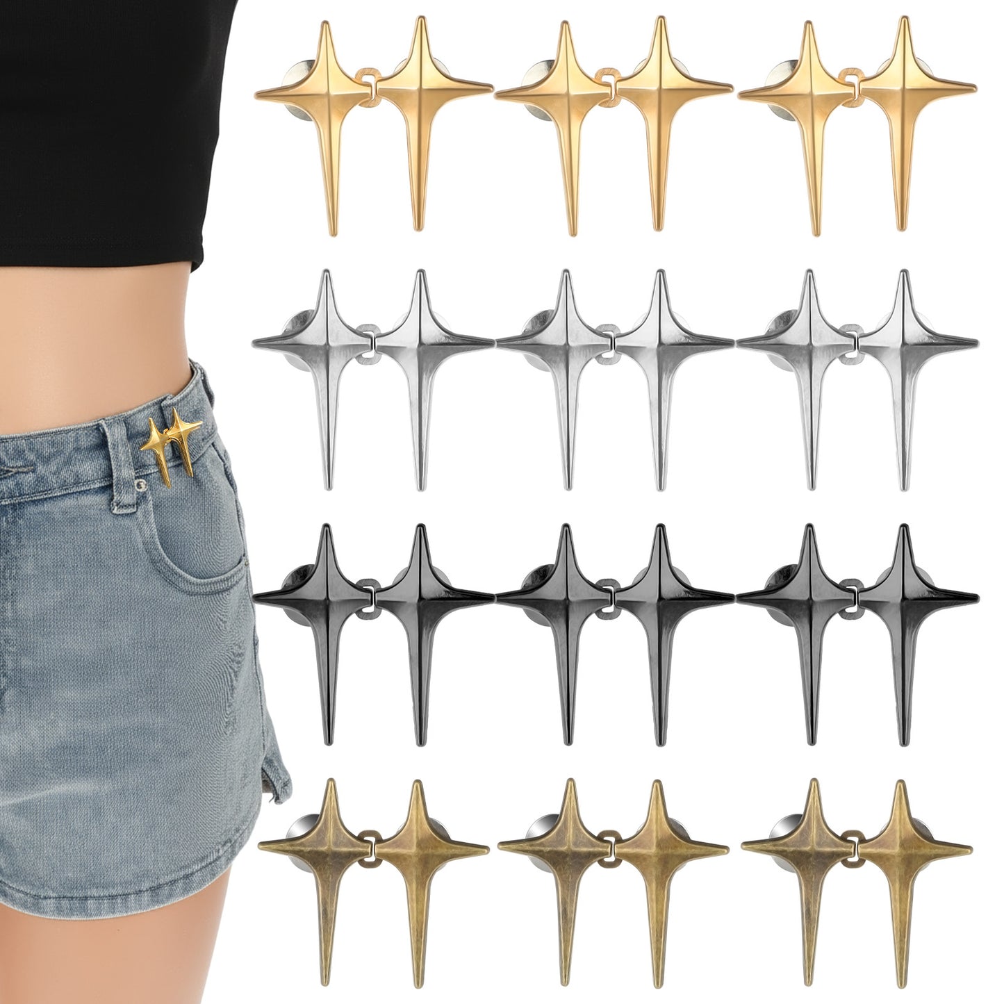 XLIUAX 12 Sets Pant Waist Tightener, Jean Clips to Tighten Waist Waists Tightener for Women Pants Jean Buttons Pins for Loose Jeans Detachable Decorative Buckles No Sew for Skirts Sleeves