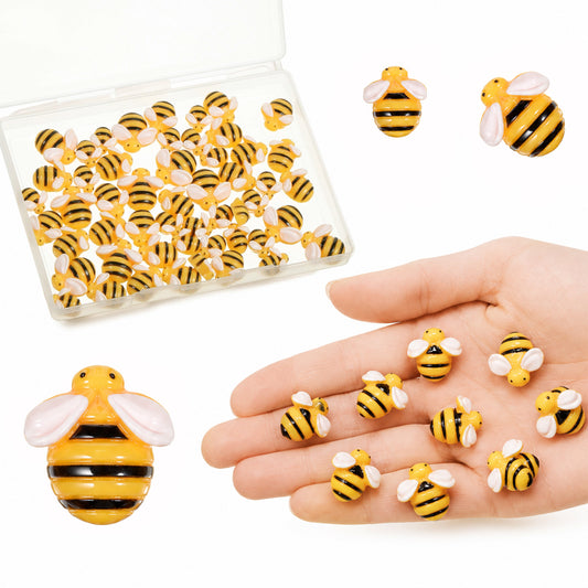 JJUNW 50 Pcs Tiny Craft Bees, Honey Bees Honey Bee Decorations Bumble Decor, 3 Sizes Small Bee Charms for Art Crafts Birthday Party Table Decoration