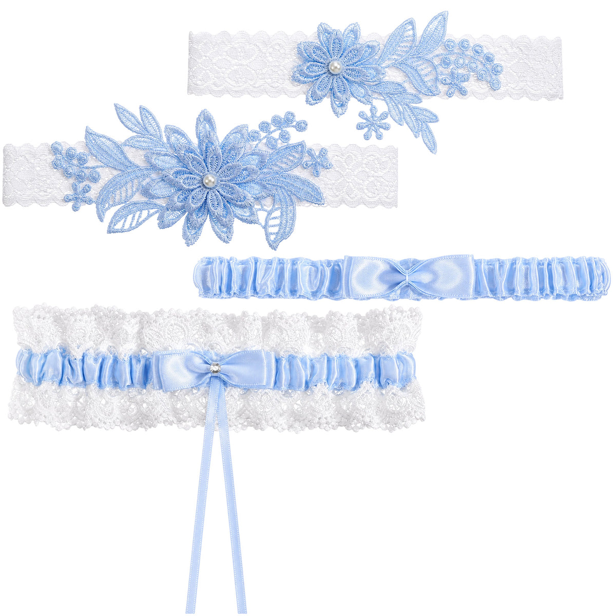 Jeffdad 4PCS Bride Wedding Garter Set Blue Lace Garters BrideThigh Garter