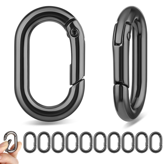 cobee 10 Pcs Stainless Steel Carabiner, Black Metal Carabiner Clip Dog Tag Clip Connector, Oval Carabiner Heavy Duty For Bag Pet Collar Lanyard Outdoor Camping Hiking(Black)