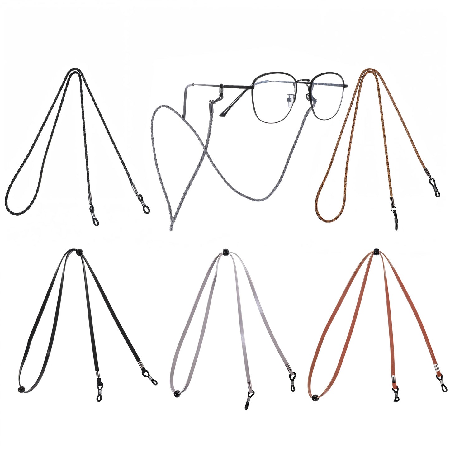TIESOME Eye Glasses Holder Strap, 6 PCS Adjustable Eyewear String Lanyard Retainer Multicolor Premium Glasses Holder Chains Eyeglass Holders Around Neck for Men Women (Black Brown Gray)
