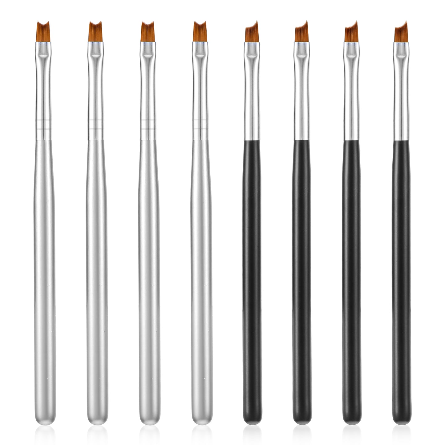 AOZUO 8Pcs French Tip Nail Brushes Set, Half Moon Shape French Brush Oblique Head Nail Art Brushes Professional French Manicure Brush Nail Tools Painting Drawing Brush for Nail