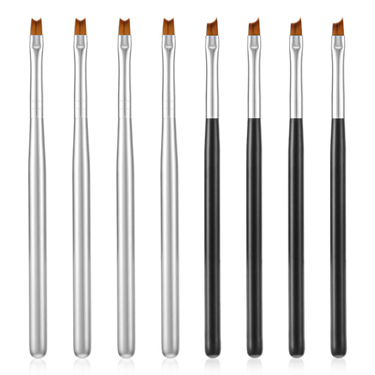 AOZUO 8Pcs French Tip Nail Brushes Set, Half Moon Shape French Brush Oblique Head Nail Art Brushes Professional French Manicure Brush Nail Tools Painting Drawing Brush for Nail