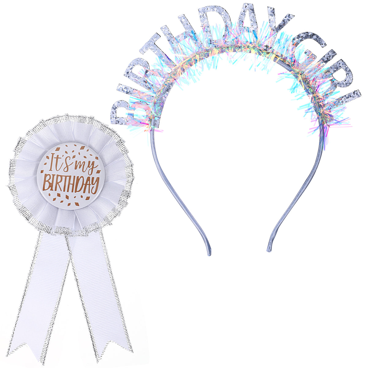 Jeffdad 2Pcs Birthday Girl Crown Headband & Badge Set Birthday Headband