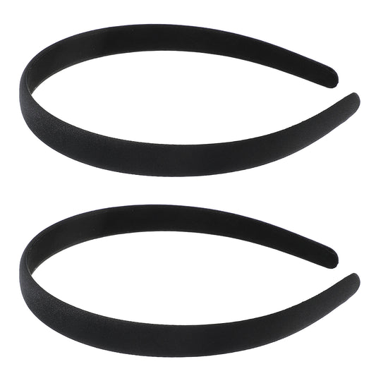LXUEJIE 2 Pcs Black Satin Headbands for Women, 0.6 Inch Wide Head Band Non-Slip Plain Hair Bands Elastic Hoops for Women Holiday Cosplay Costumes Gifts DIY Crafts
