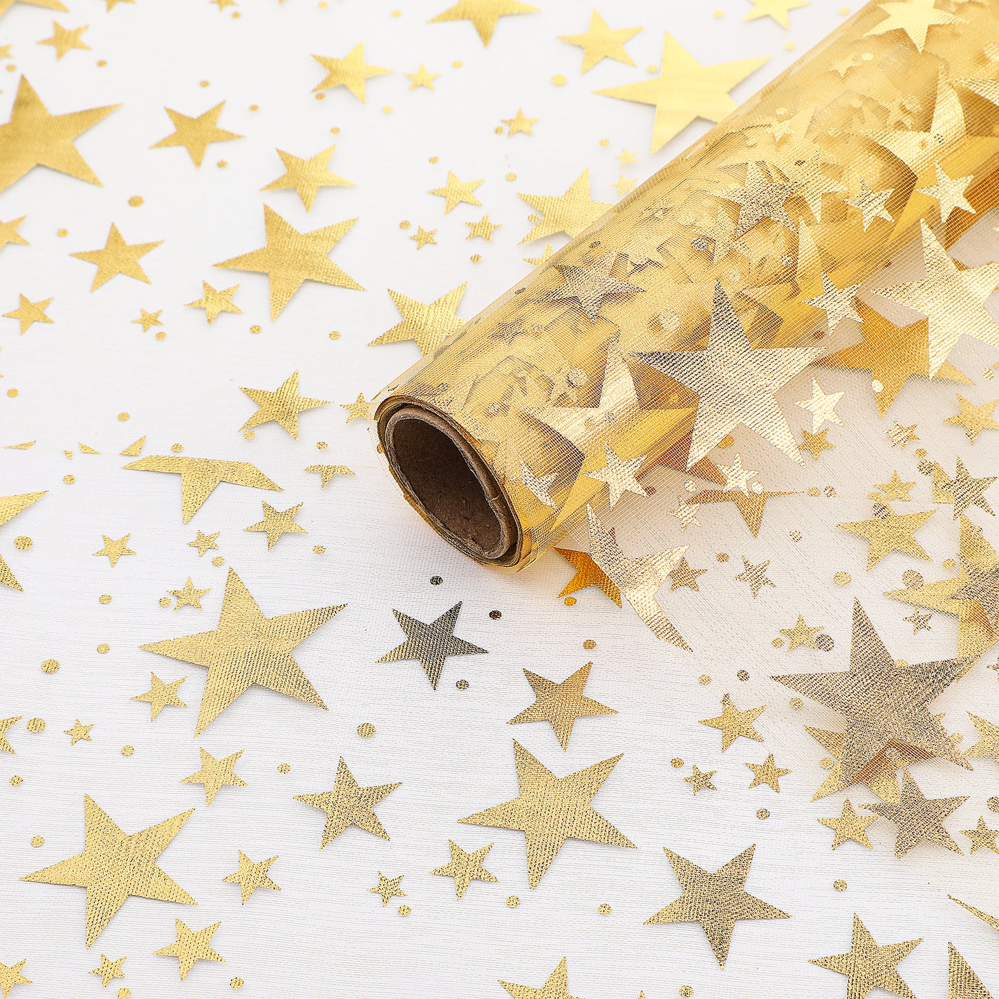 WJIAAA Gold Table Runner,16 Ft Golden Star Sheer Chiffon Tulle Table Runner,Sequin Glitter Metallic Foil Desk Decorations Centerpiece,Sequin Star Mesh Cloth for Wedding Birthday Christmas Party(Gold)