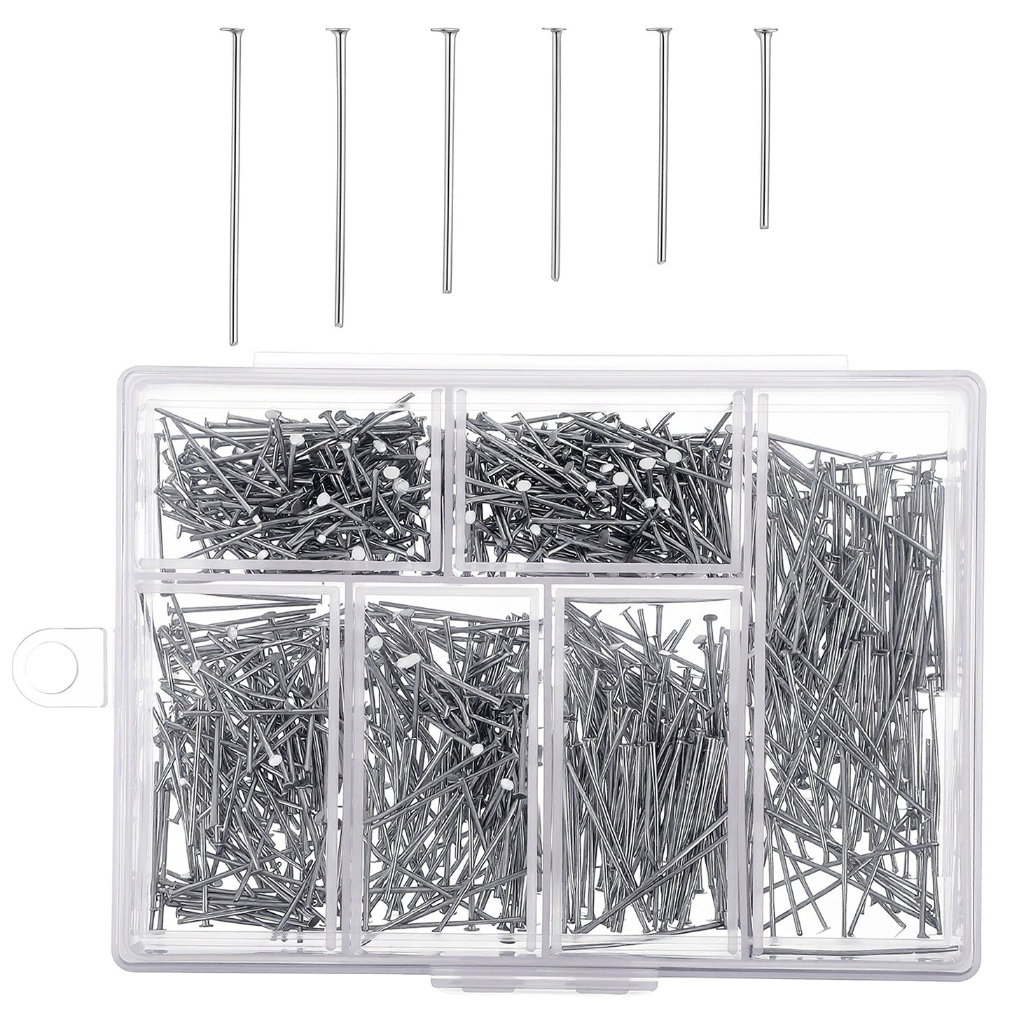 MBAIYO Jewellery Making Supplies,1200 Pcs 6 Size Head Pins for Earring Making Kit, Mini Silver Metal Earring Findings 31/28/25/23/20/18 Mm