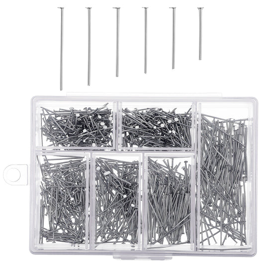 MBAIYO Jewellery Making Supplies,1200 Pcs 6 Size Head Pins for Earring Making Kit, Mini Silver Metal Earring Findings 31/28/25/23/20/18 Mm