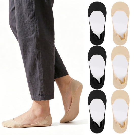 Amaxiu 6 Pairs No Show Socks for Flats Heel, Women Invisible Ballet Sock Ultra Low Cut Invisible Liner Socks Non-Slip Cotton Nylon Blend for Ballet Flats Loafers Pumps Size 4-10