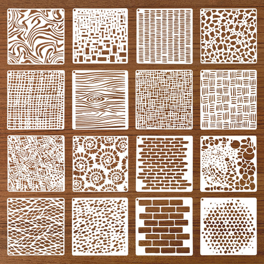 HJZHII 16 Pcs Stencils for Painting, Geometric Painting Stencils, Reusable Layering Stencil Mixed Texture Stencil for Crafts Art Paintings on Wood Furniture Floor Card Canvas
