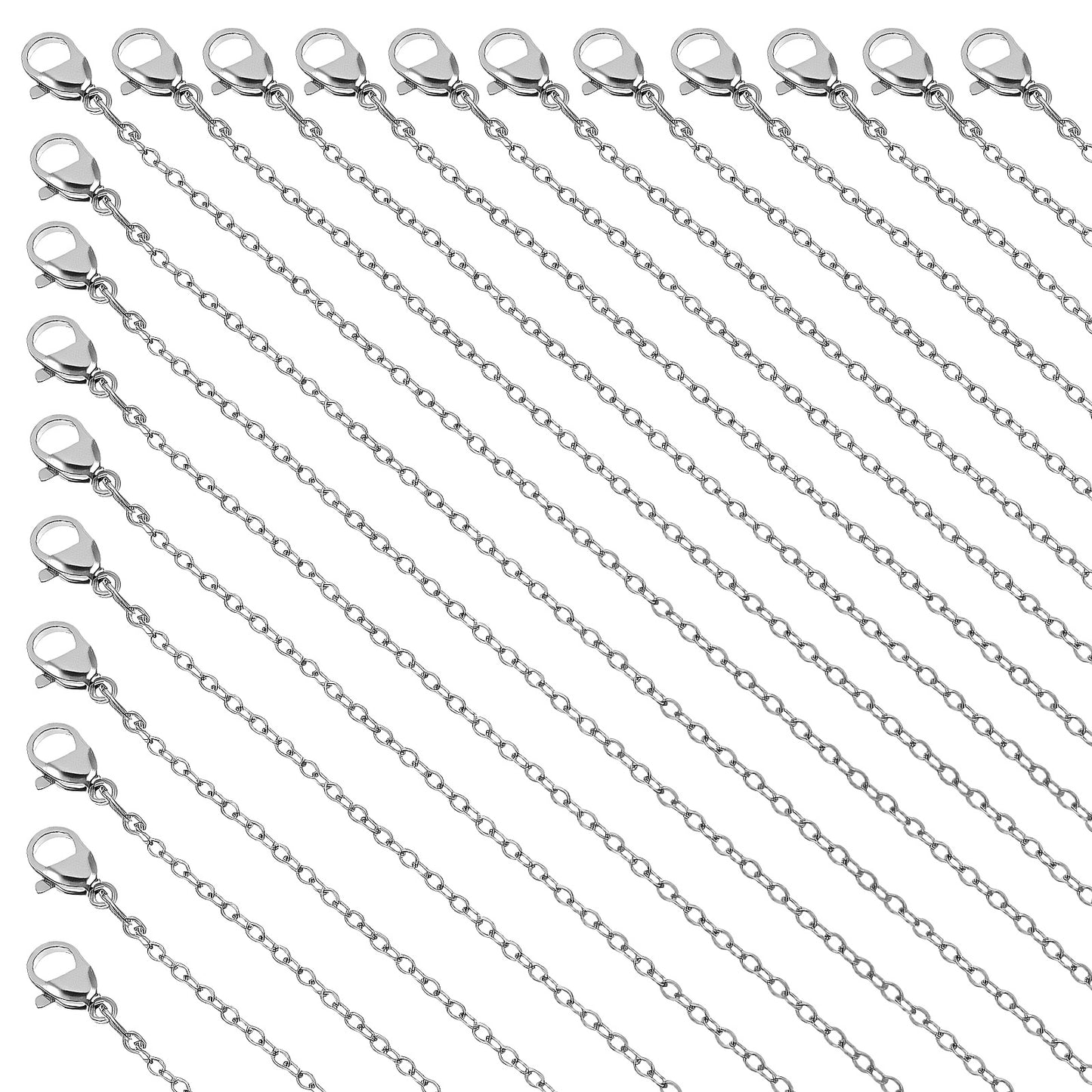 HJZHII 20PCS Silver Chain Bulk, Fadeless Stainless Steel O-Shaped Chains Bulk Silver Necklace Chain DIY Chains for Necklace Jewelry Making 17 19 Inches